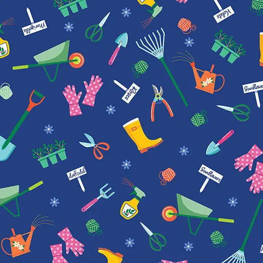 Love Grows Here - Love To Garden - Blue 44" / 45" Fabric Per Yard The Fabric Company