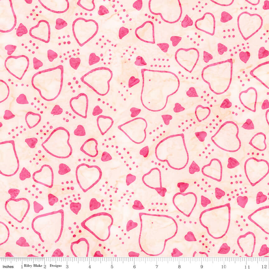 Love Punch Batiks - Hearts - Piggy Pink 44"/45" Fabric Per Yard