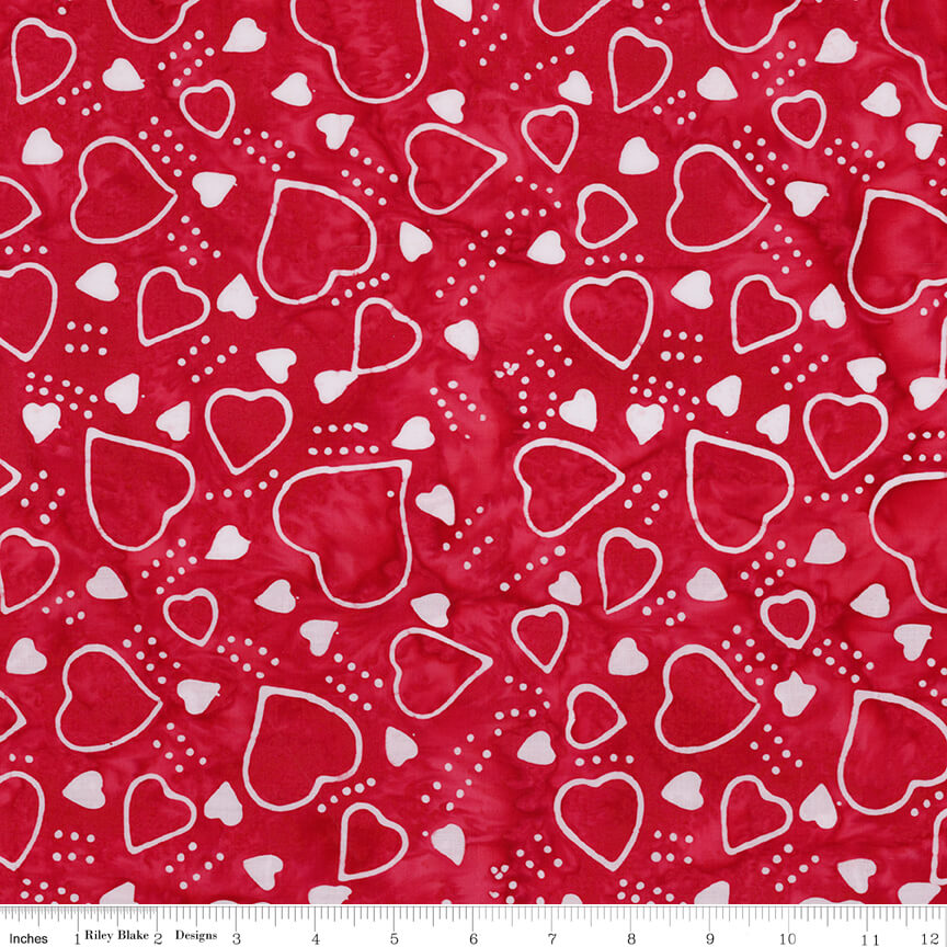 Love Punch Batiks Hearts Sassy hand-dyed batik quilting fabric by Riley Blake Designs, heart print cotton batik, sold by the yard