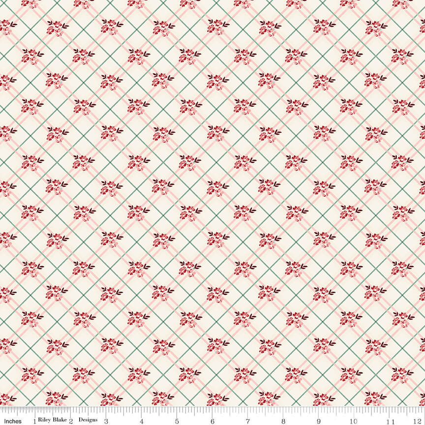 Love You Always - Floral Plaid - Cream 44"/45" Fabric Per Yard