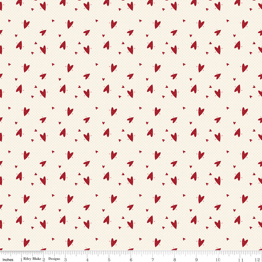 Love You Always - Hearts - Cream 44"/45" Fabric Per Yard