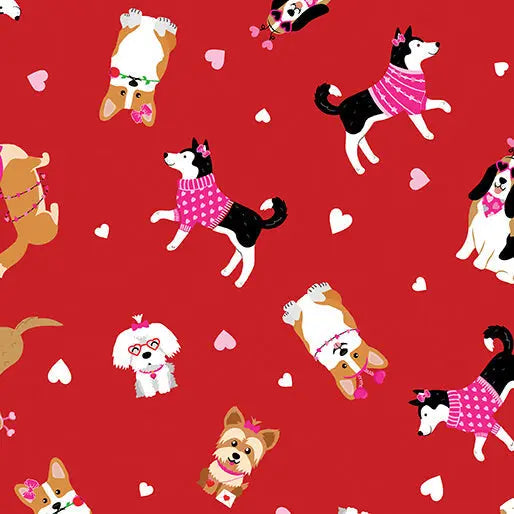 Love You Fur-Ever - Puppy Love - Red 44" / 45" Fabric Per Yard The Fabric Company