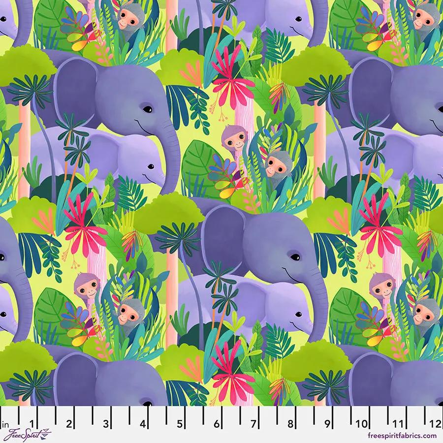 Love in the Jungle Green Cotton 44"/45" Fabric Per Yard Free Spirit Fabrics