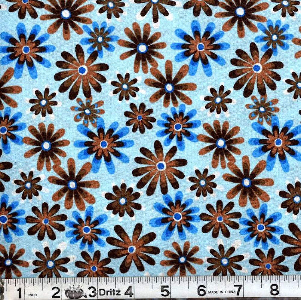 Lt Blue Flower Power 45" Wide Cotton Fabric Per Yard