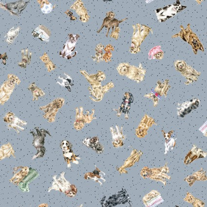Maywood Studio Whiskers and Paws dog toss quilting cotton fabric