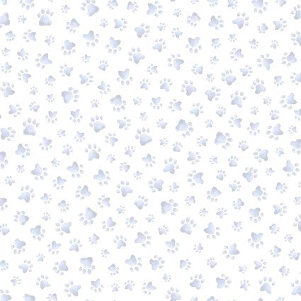 Maywood Studio Whiskers and Paws paw print quilting cotton fabric in Blue