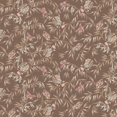 Birds and Butterflies Brown Meadow Blush 43"/44" Cotton Fabric Per Yard