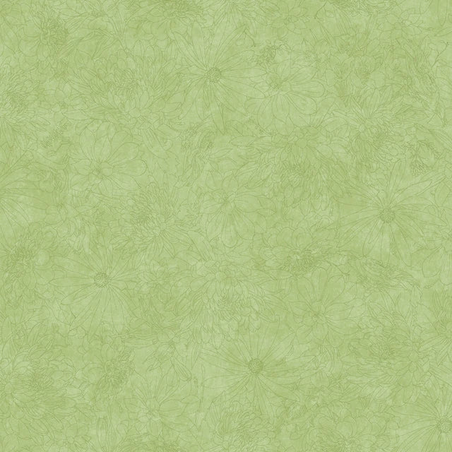 108" Fine Line Floral Green Cotton Fabric Per Yard