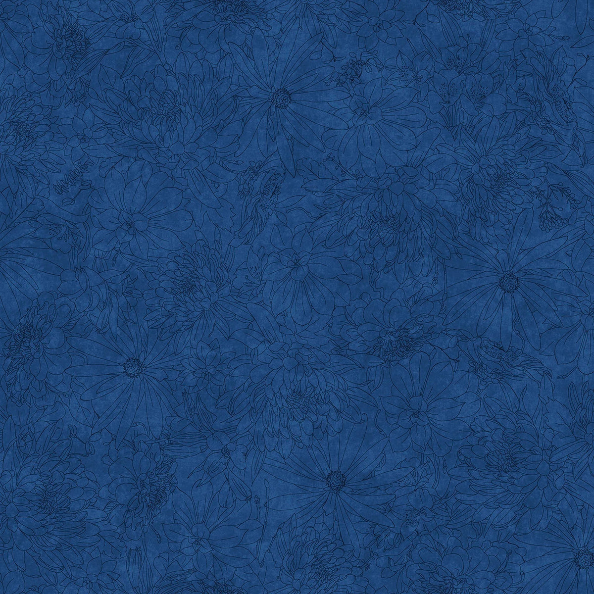 108" Fine Line Floral Deep Navy Cotton Fabric Per Yard