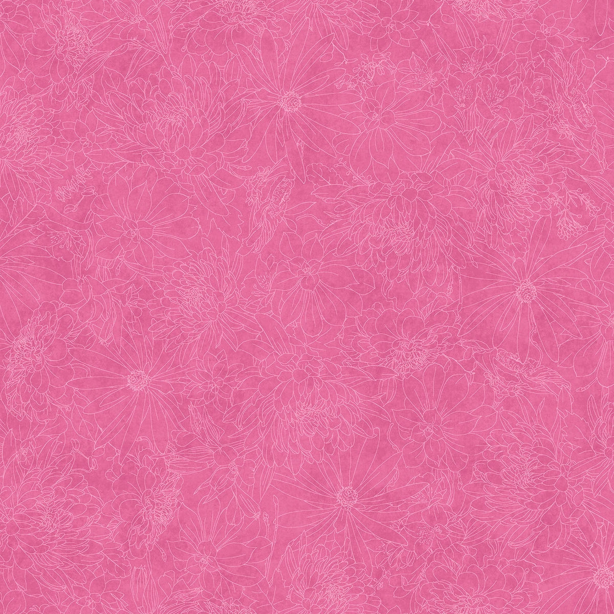 108" Fine Line Floral Bright Pink Cotton Fabric Per Yard