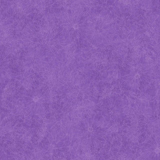 108" Fine Line Floral Rich Purple Cotton Fabric Per Yard