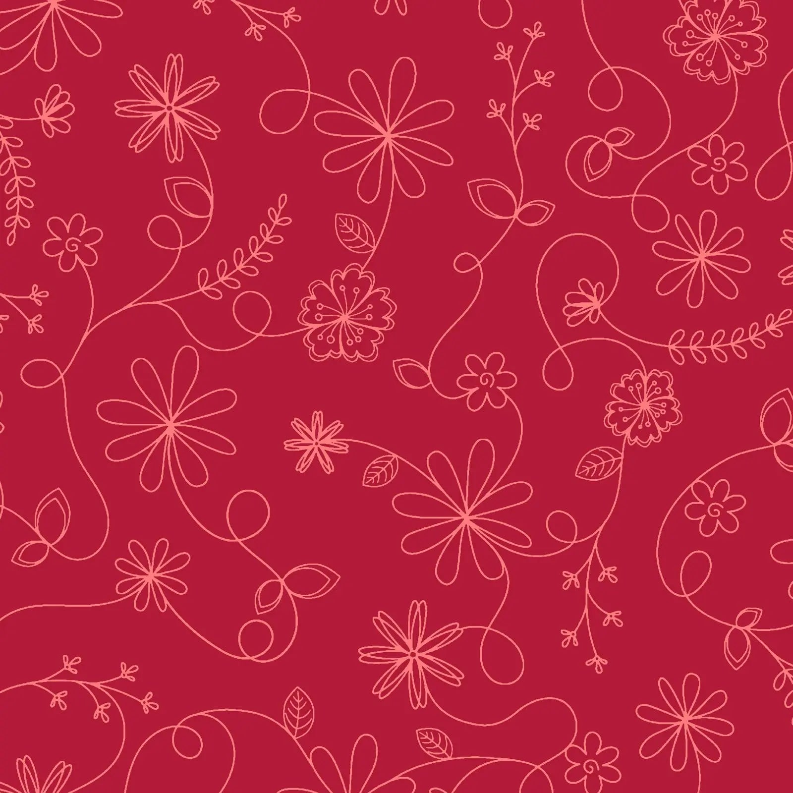 Red Swirl Floral Cotton Wideback Fabric per yard