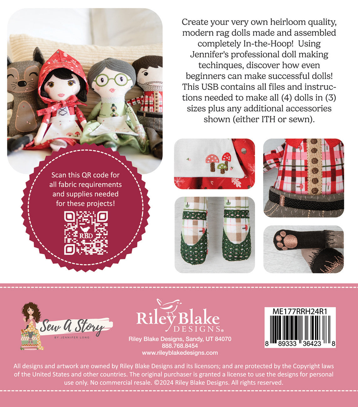 Red Riding Hood & Friends Dolls - Machine Embroidery USB 45" wide fabric per yard
