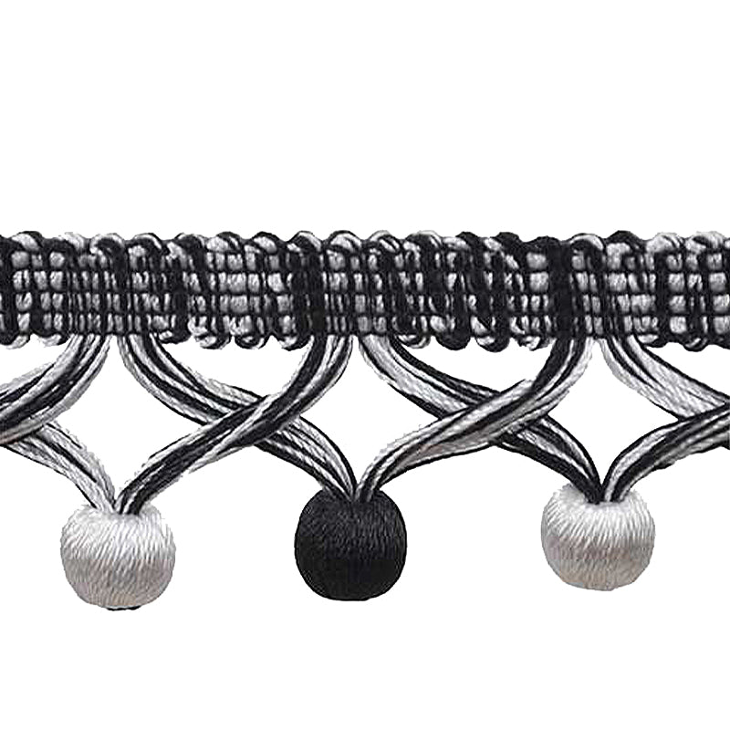 MIlante Collection - 1 3/4" Length BALL FRINGE (25 Yard Roll) - BF-1481-02/27 Black and White