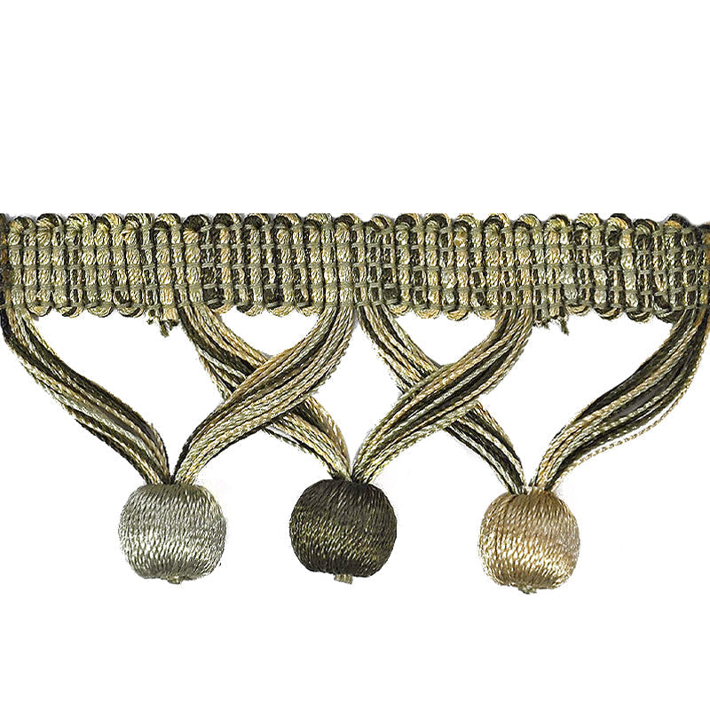 MIlante Collection - 1 3/4" Length BALL FRINGE (25 Yard Roll) - BF-1481-10/25 Olive and Gold