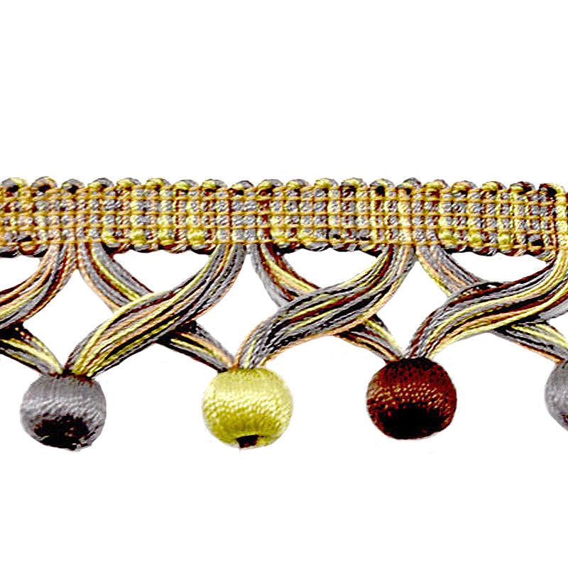 MIlante Collection - 1 3/4" Length BALL FRINGE (25 Yard Roll) - BF-1481-63/49 Lime, Grey and Brown