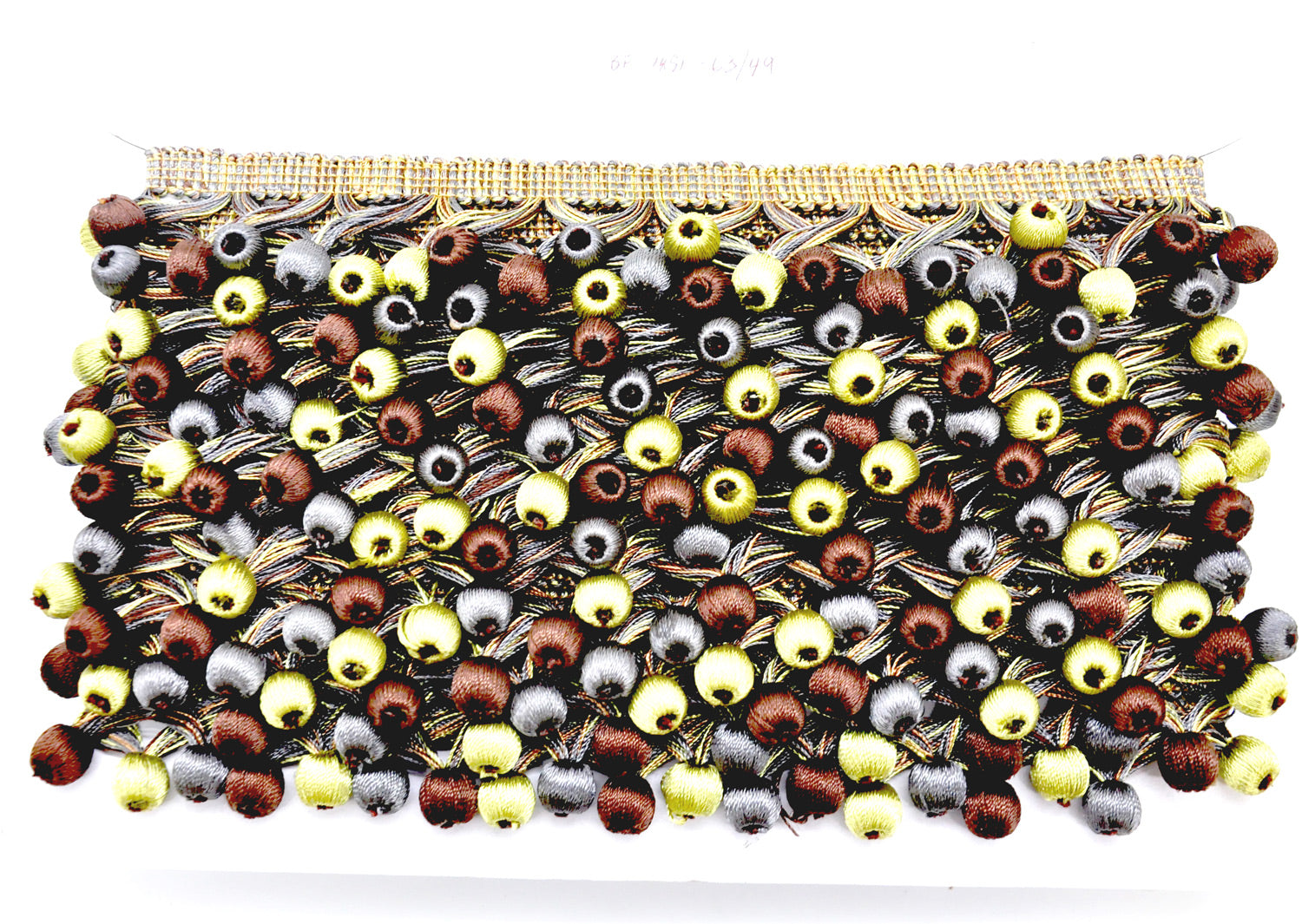 MIlante Collection - 1 3/4" Length BALL FRINGE (25 Yard Roll) - BF-1481-63/49 Lime, Grey and Brown