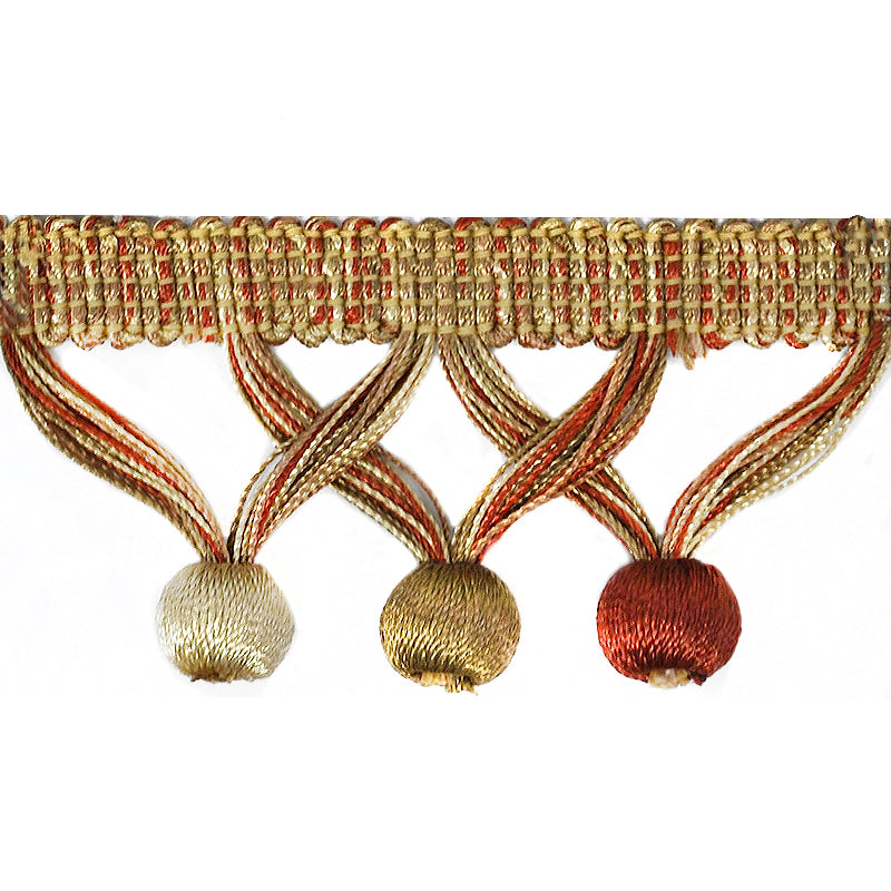 MIlante Collection - 1 3/4" Length BALL FRINGE (25 Yard Roll) - BF-1481-88/61 Rust and Taupe