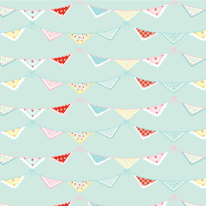 Market Day - Bunting Print - Mint 44" / 45" Fabric Per Yard