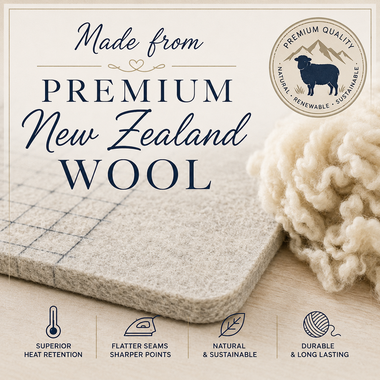 17x24 New Zealand Wool Pressing Mat - Grid Printed
