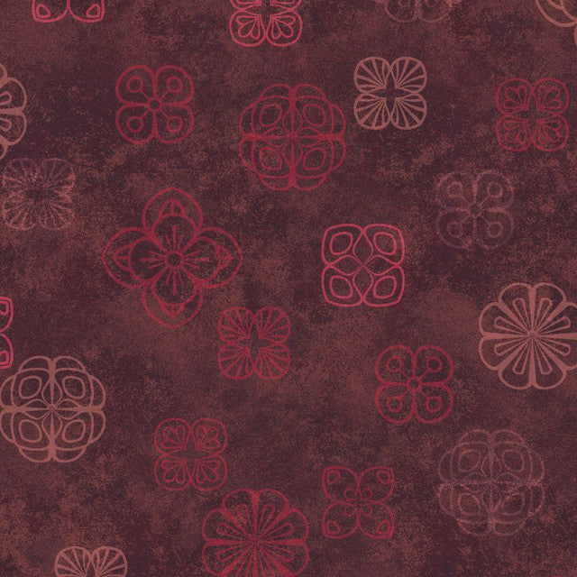 Maroon and Red Operetta Floating Flowers Cotton 43"/44" Fabric Per Yard
