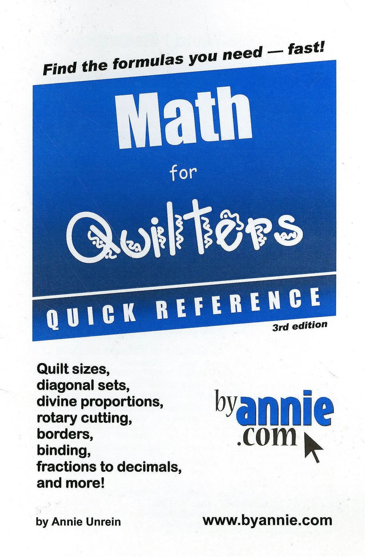 Math for Quilters Quick Reference Booklet - Linda's Electric Quilters