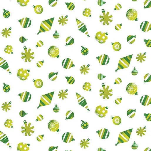 Meowy Christmas - Fa La La Ornaments - Green/White 44" / 45" Fabric Per Yard The Fabric Company
