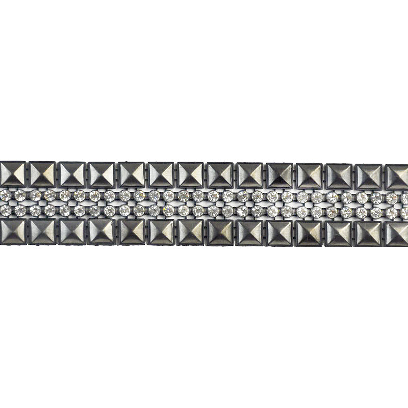 Metal Stud & Rhinestone Trim, 1 3/8-inch X 5 Yards – Pyramid Stud Crystal Decorative Trim for Sewing, Costumes & Accessories