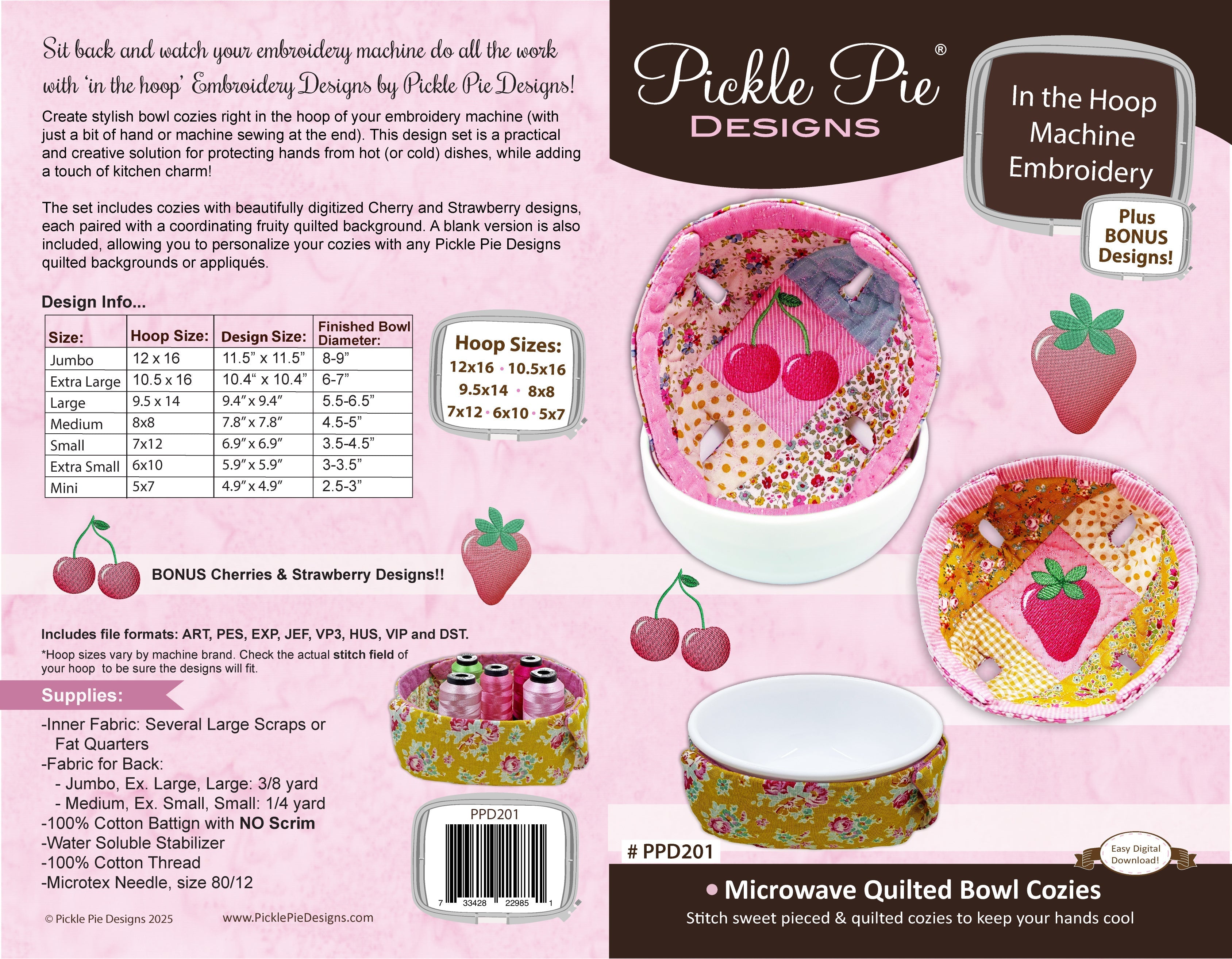 Microwave Quilted Bowl Cozies In the Hoop Machine Embroidery Design Set
