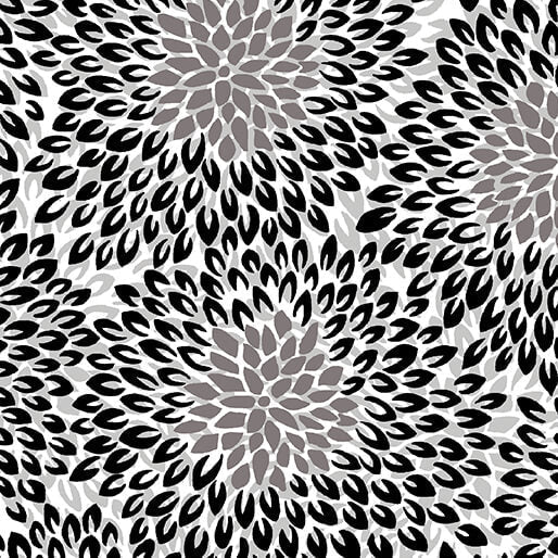 Benartex Midnight Rhapsody darling dahlia white gray quilting cotton by the yard