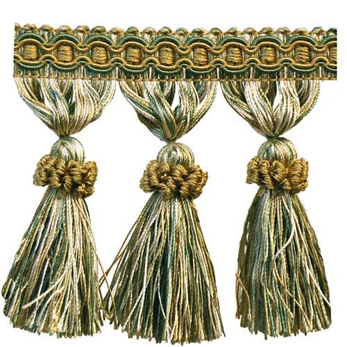 Milante Collection - 3 1/2" Tassel Fringe (25 Yard Roll) - BF-1478-33/82 Turquoise and Taupe
