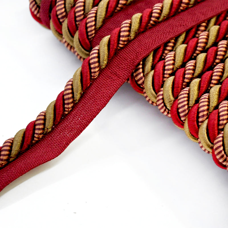 Milante Collection - 3/8" CORD WITH LIP (50 Yard Roll) - BC-1023-17/09 Red and Bronze