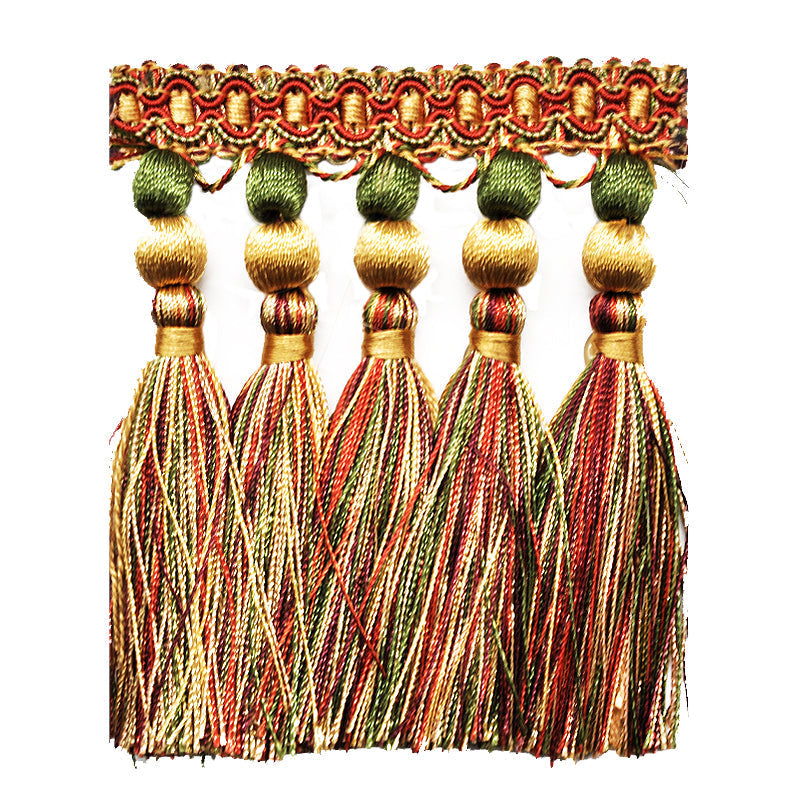 Milante Collection - 4 1/2" Tassel Fringe (25 Yard Roll) - BF-1477-82/17 Stone and Red