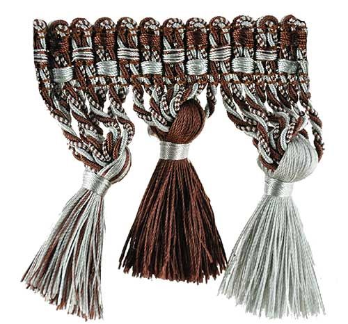 Milante Collection - 4" Tassel Fringe (25 Yard Roll) - BF-1479-03/66 Light Blue and Chocolate
