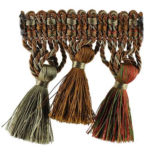 Milante Collection - 4" Tassel Fringe (25 Yard Roll) - BF-1479-18/25 Rust and Hunter Green