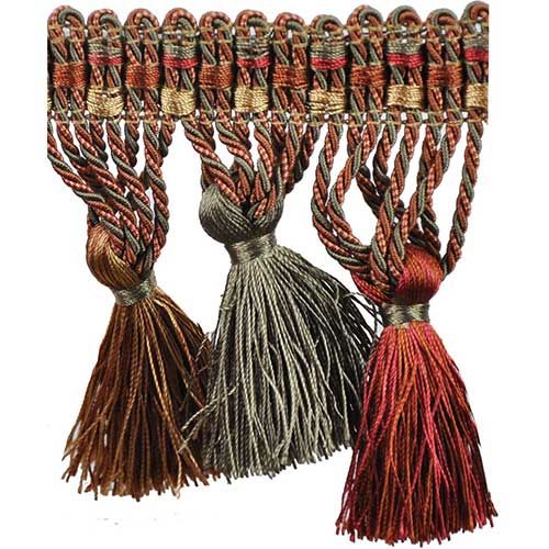 Milante Collection - 4" Tassel Fringe (25 Yard Roll) - BF-1479-88/06 Dark Brick and Brown