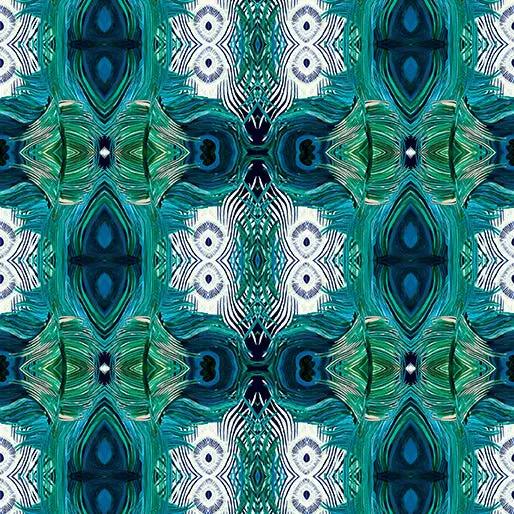 Miraval Teal Affinity Peacock Mirror Cotton 44"/45" Fabric Per Yard Benartex Inc