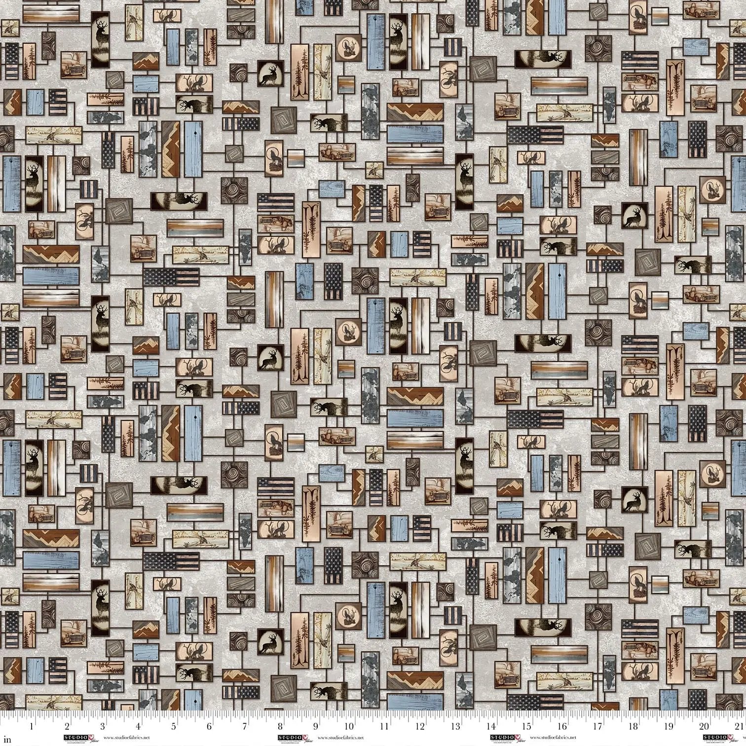 Mist Wood Burn Art Wall Out of the Woodwork Cotton 44"/45" Fabric Per Yard Studio E Fabrics