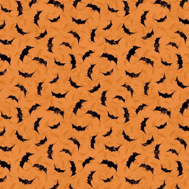 Moonlit Manor Orange Bats Cotton 44"/45" Fabric Per Yard