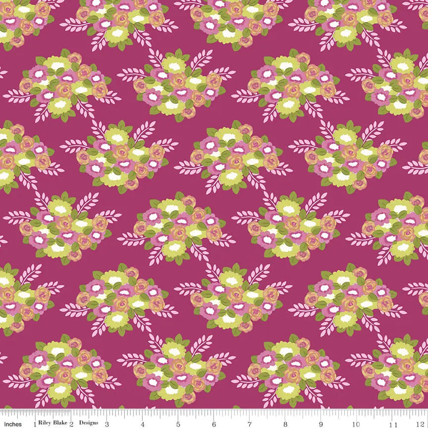 Morning Meadow - Bouquets - Orchid 44" / 45" Fabric Per Yard The Fabric Company