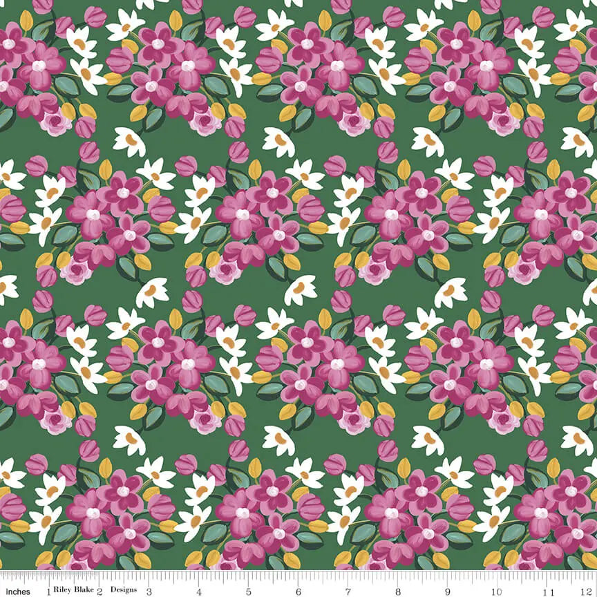 Morning Meadow - Flower Bunches - Green 44" / 45" Fabric Per Yard The Fabric Company