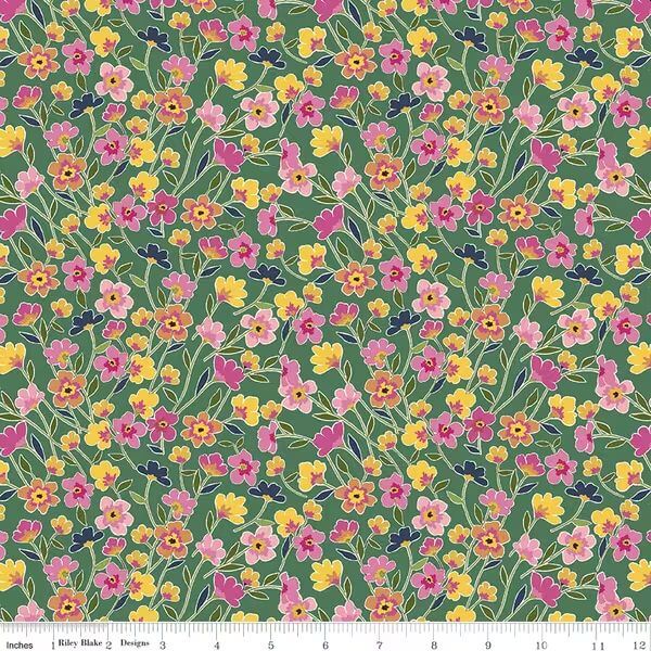 Riley Blake Morning Meadow flower field green quilting cotton by the yard