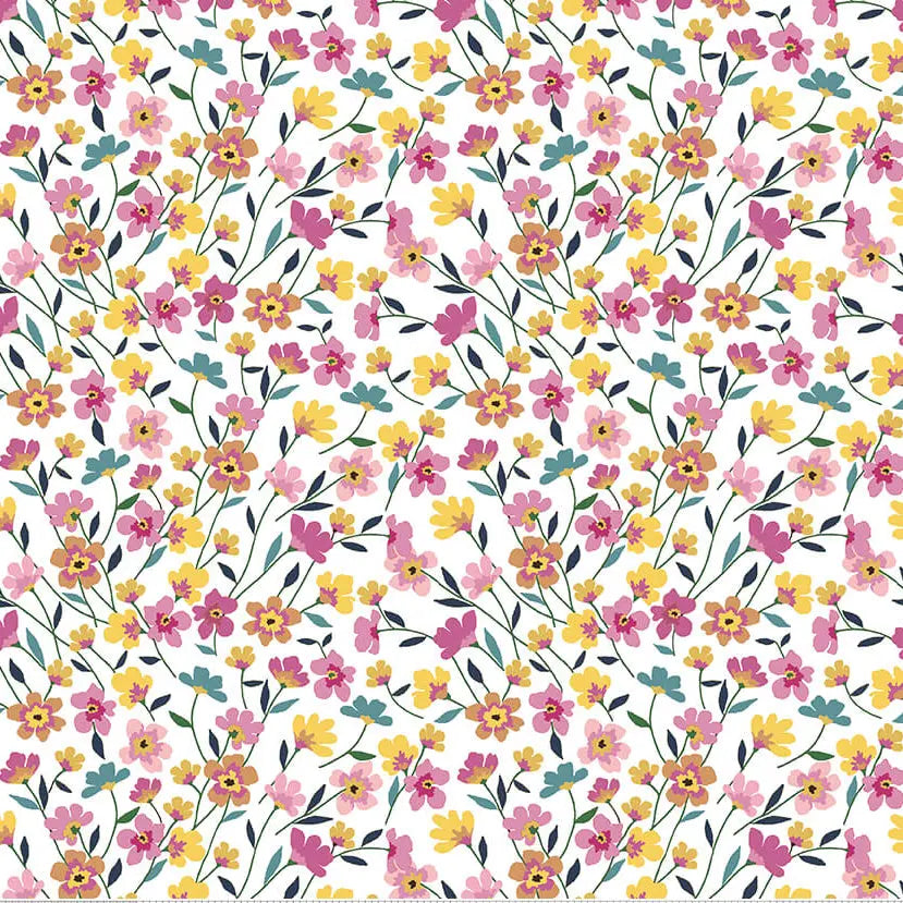 Morning Meadow - Flower Field - White 44" / 45" Fabric Per Yard The Fabric Company