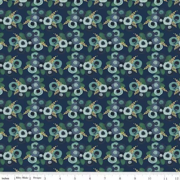 Morning Meadow Roses quilting fabric in night black by Lisa Tueller for Riley Blake Designs, rose print on black cotton, sold by the yard