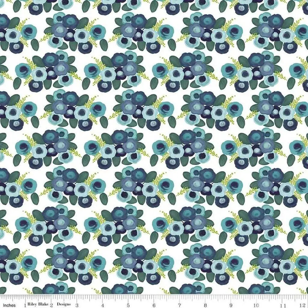 Morning Meadow - Roses - White 44" / 45" Fabric Per Yard The Fabric Company