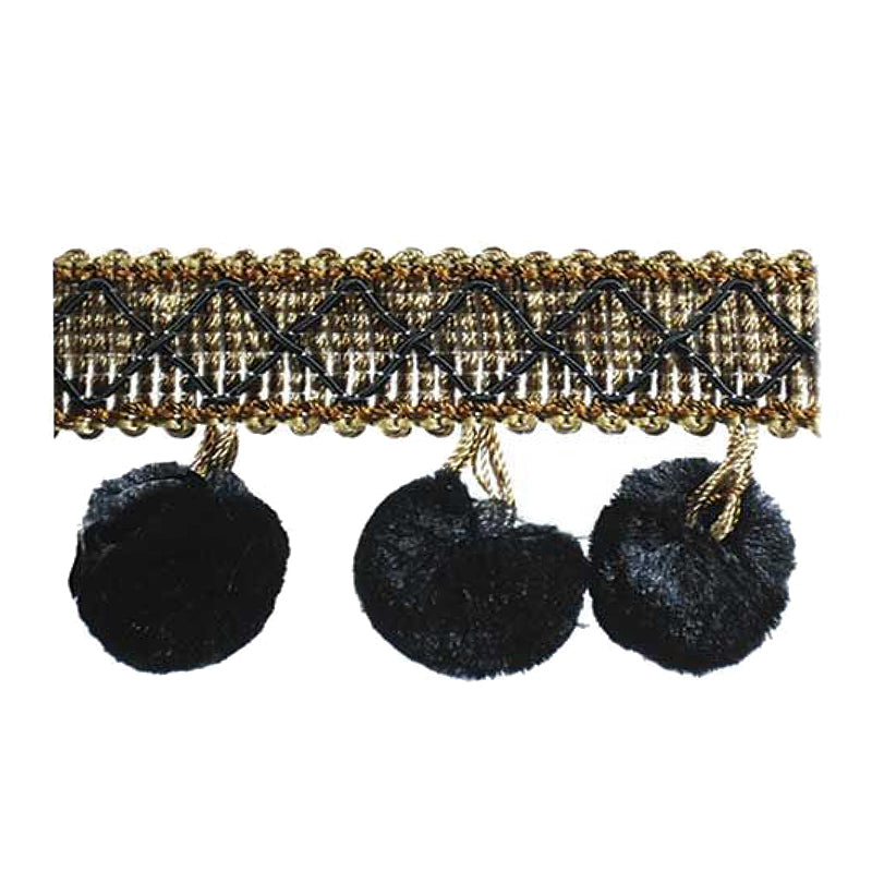 Mulberry Collection - 2" length SILK POM POM FRINGE (25 Yard Roll) - BF-4006-02/06 Black and Brown
