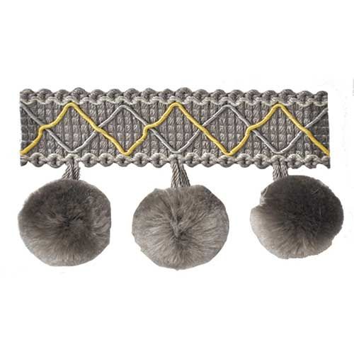 Mulberry Collection - 2" length SILK POM POM FRINGE (25 Yard Roll) - BF-4006-11/10 Grey and Gold