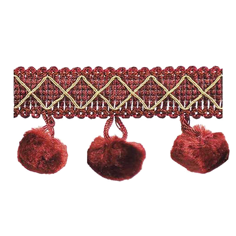 Mulberry Collection - 2" length SILK POM POM FRINGE (25 Yard Roll) - BF-4006-17/61 Wine Red and Mocha