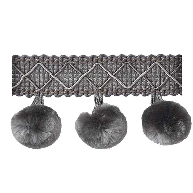 Mulberry Collection - 2" length SILK POM POM FRINGE (25 Yard Roll) - BF-4006-49 Metal Grey