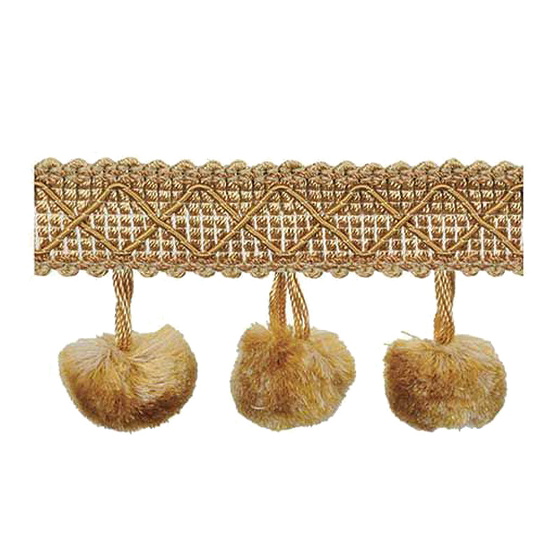 Mulberry Collection - 2" length SILK POM POM FRINGE (25 Yard Roll) - BF-4006-61 Mocha
